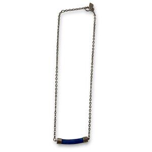Vintage Sarah Coventry Necklace Blue Bar Pendant Silver Tone Costume Jewelry 15”
